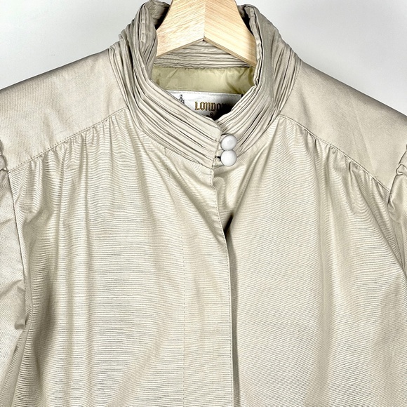 Vintage London Fog Maincoats Ruched Collar Tan Trench Coat Womens Size 12 - Picture 4 of 12